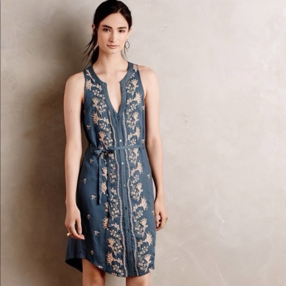 Anthropologie Embroidered Tie-waist Dress | Tiny